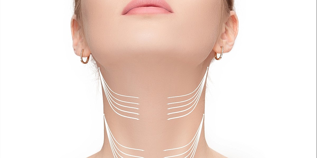 Facial treatment illustration with contouring lines.